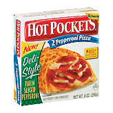 Nestle Hot Pockets premium pepperoni pizza with reduced fat mozzarella cheese in a garlic buttery crust, 2 sandwiches Left Picture